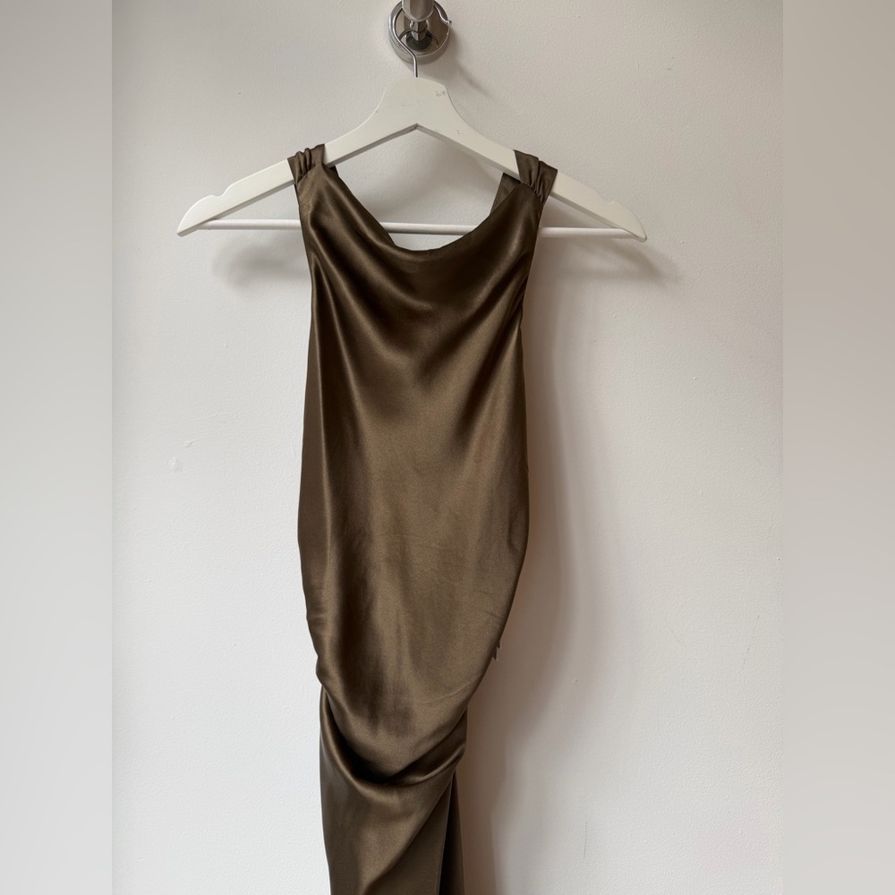 NEW NWT Reformation Morel Brown Anaiis Silk Dress High Neck Open Back Maxi - Picture 10 of 12